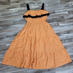 Maison Tara Ruffle Linen-blend Midi Dress Size 12